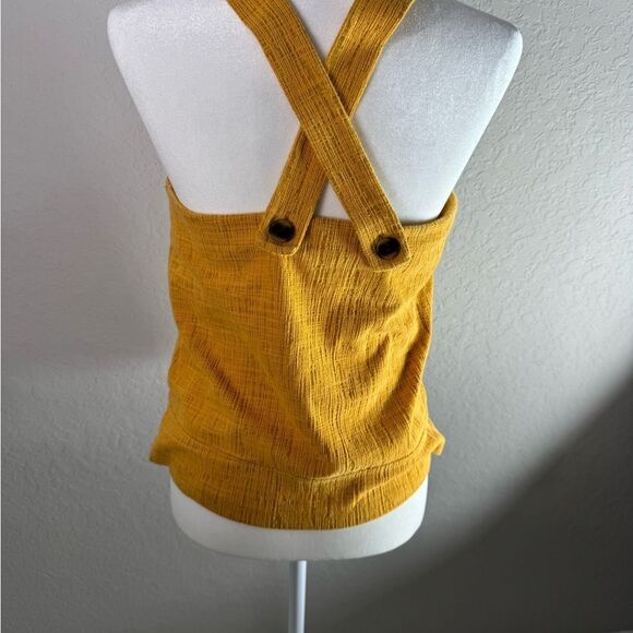 Madewell Mustard Yellow Crepe Square Neck Button Strap Tank Top - Picture 7 of 10